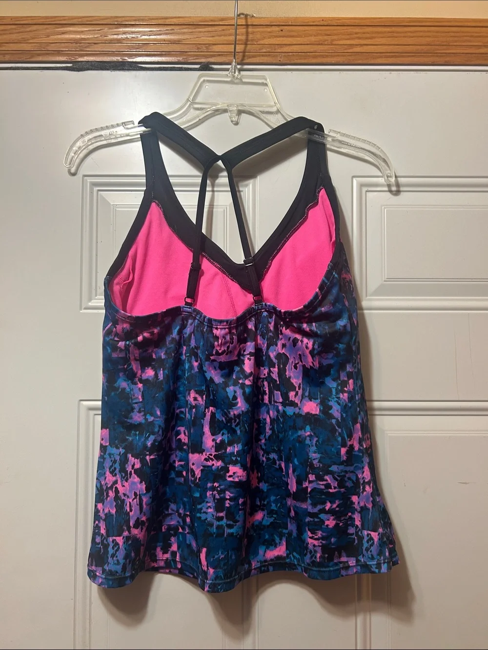 Nike Pink & Blue Abstract Racerback Swim Top L‎
